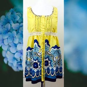 Bohemian crochet back tank top yellow size L